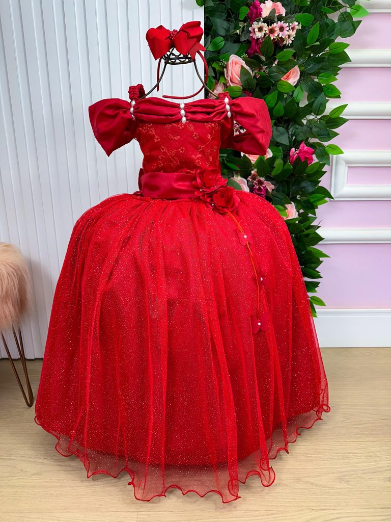 Vestido Marie Longo Manga Princesa Vermelho