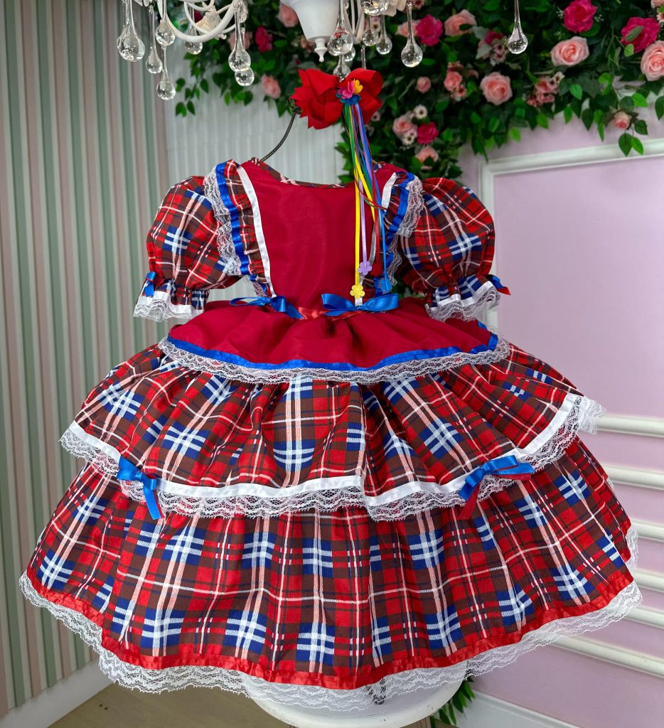 Vestido Bella Child Junino Caipira Luxo Maça do Amor