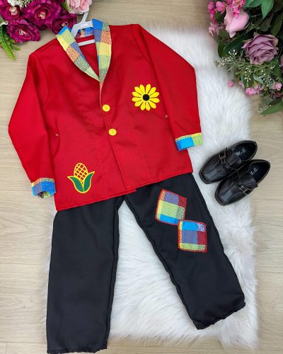 Conjunto Junino Princesa Belli Seu Zéca Terno Vermelho