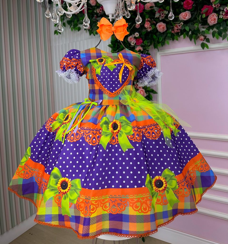 Vestido Marie Junino Luxo Arraia do Coração Roxo