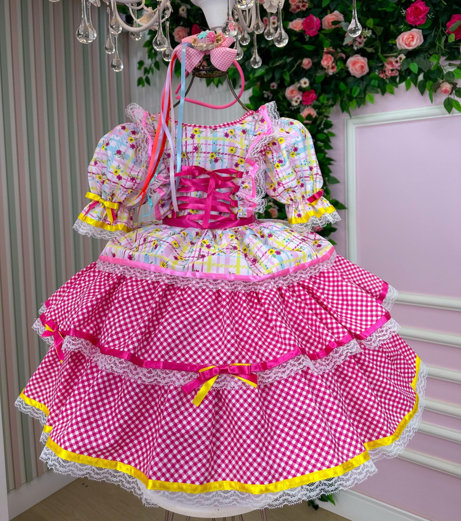 Vestido Bella Child Junino Forró Junino Rosa