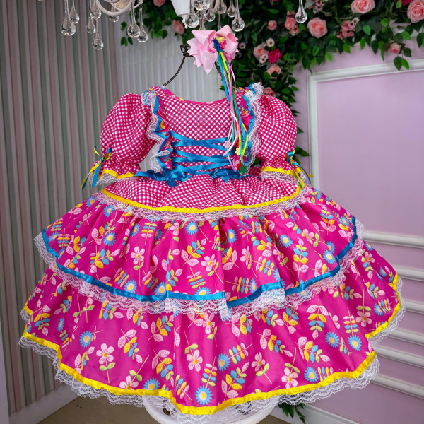 Vestido Bella Child Junino Quermesse Chique Pink