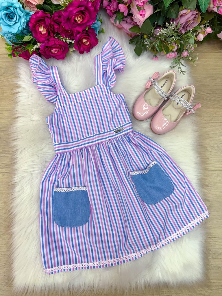Vestido Banana Club Celine Lilas Listrado