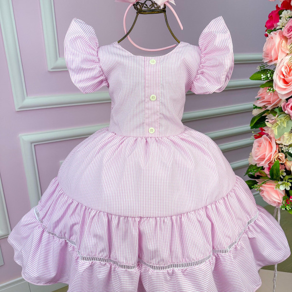 Vestido Junino Banana Club Modinha Rosa Bebe