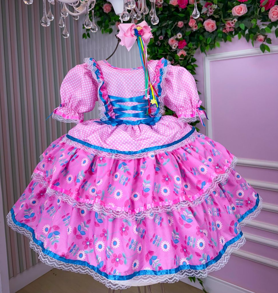 Vestido Bella Child Junino Quermesse Chique Rosa Bebe
