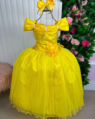 Vestido Marie Longo Manga Princesa Amarelo A Bela e a Fera
