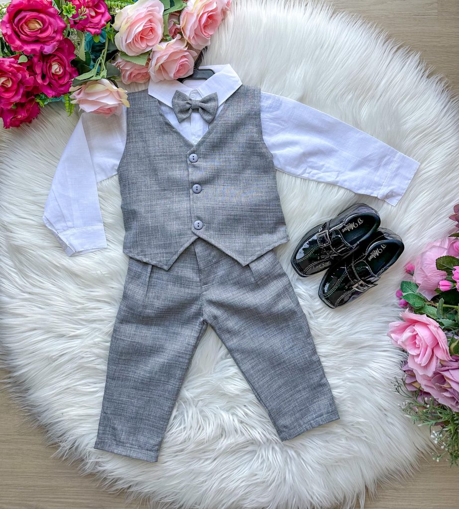 Conjunto Miss Cherry Colete Alfaiataria Cinza