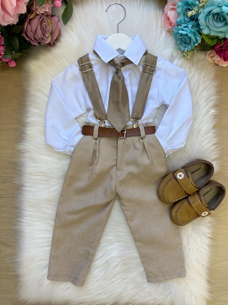 Conjunto Meninos Miss Cherry Rafael Suspensorio Caramelo-Beige