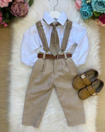 Conjunto Meninos Miss Cherry Rafael Suspensorio Caramelo-Beige