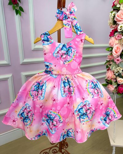 Vestido Tematicos Kids Stitch e Angel Rosa