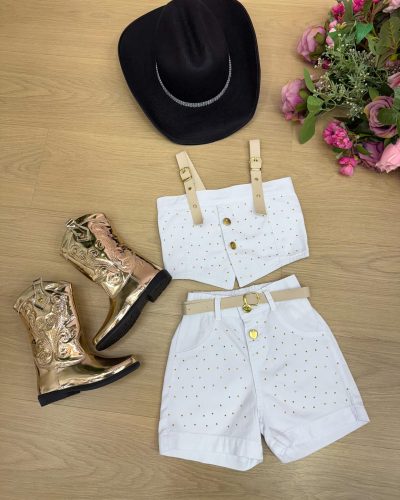 Conjunto Bloguerinha Jeans Branco Ludmila