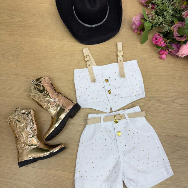 Conjunto Bloguerinha Jeans Branco Ludmila