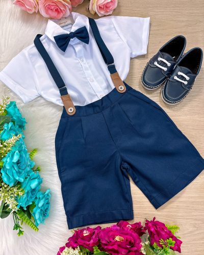 Conjunto Meninos Kanga Social Miguel Azul Marinho Suspensorio Shorts