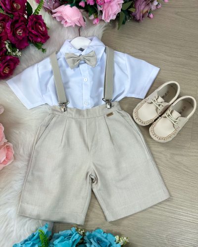 Conjunto Meninos Kanga Social Suspensorio Marcos Marrom Shorts