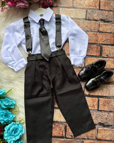 Conjunto Miss Cherry Meninos Social João Preto Suspensorio Cetim