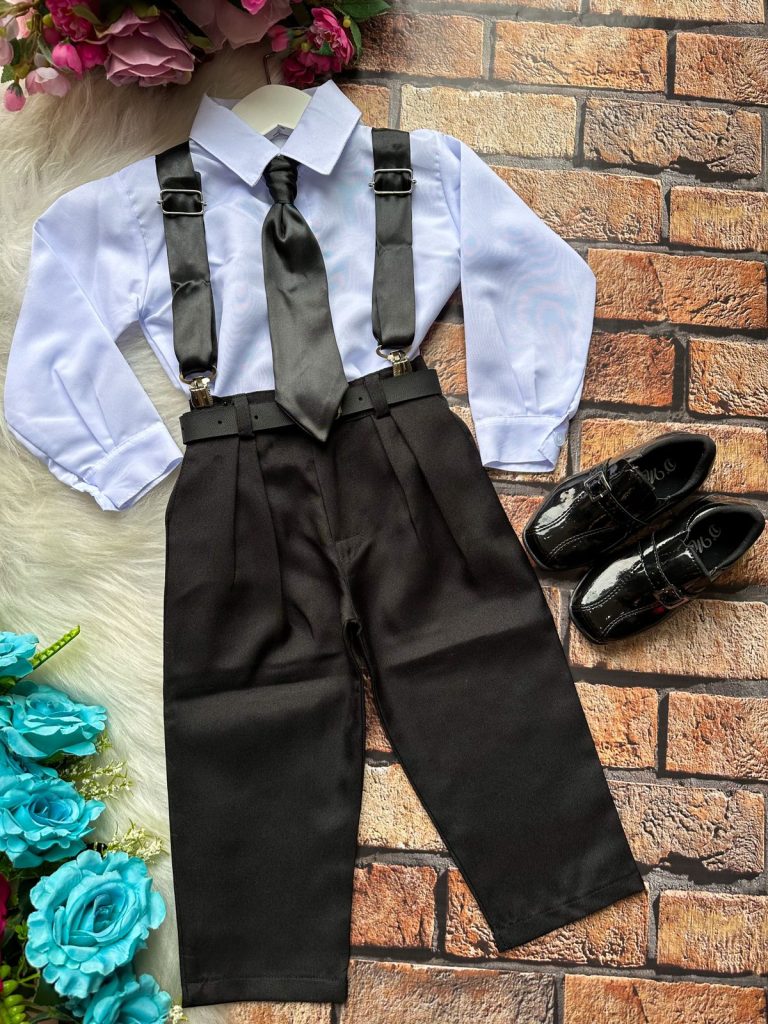 Conjunto Miss Cherry Meninos Social João Preto Suspensorio Cetim