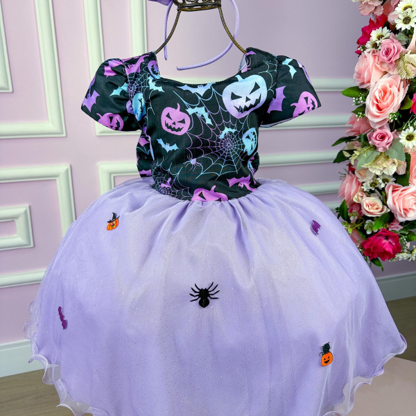 Vestido Fantasia Tematicos Kids Halloween Saia Lilas