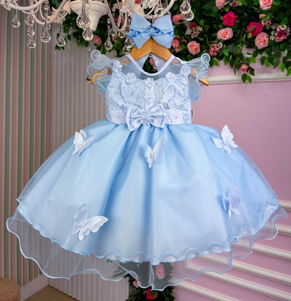 Vestido Marie Azul Bebe Jardim Encantado Laço