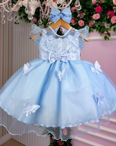 Vestido Marie Azul Bebe Jardim Encantado Laço