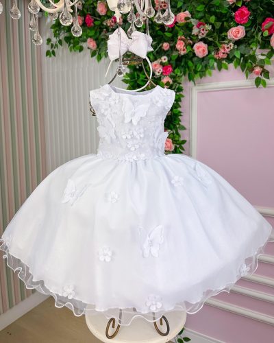 Vestido Marie Jardim das Borboletas Branco Viviane