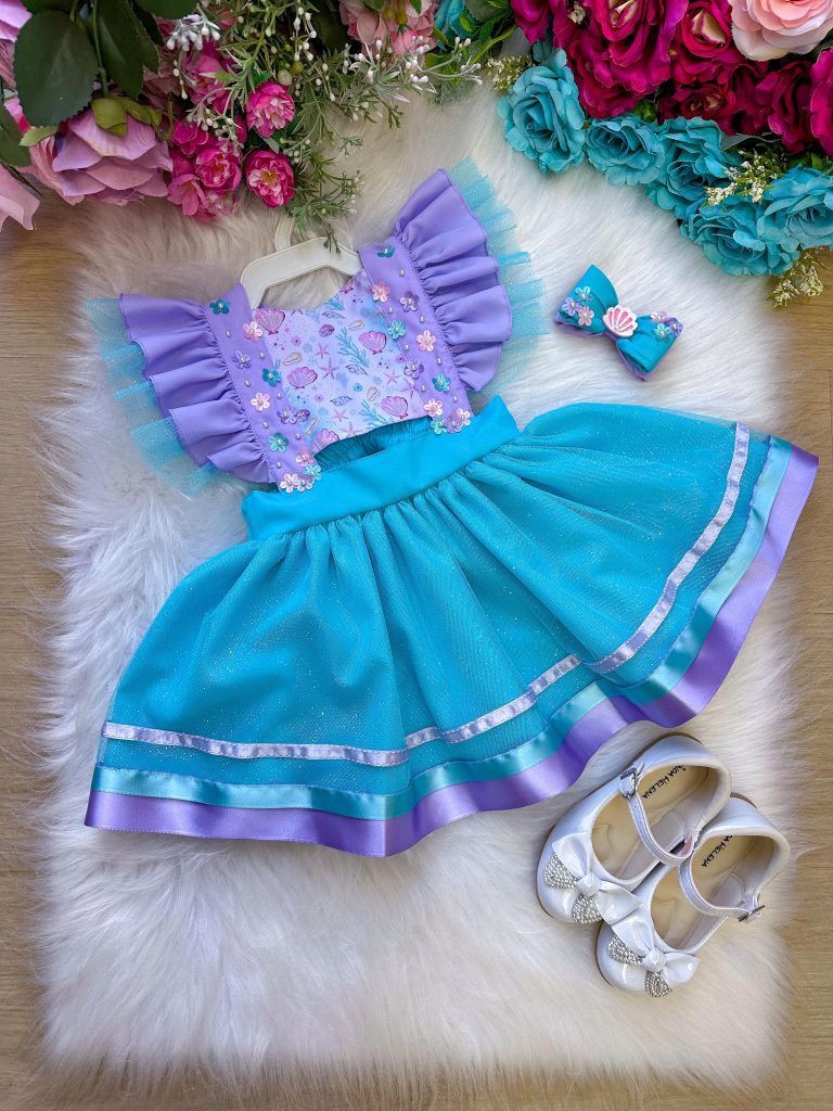 Romper/Vestido Princesa Sereia – Fundo do Mar Lilas e Tiffany