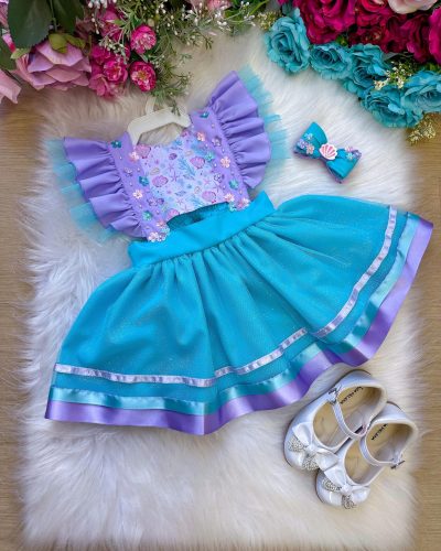 Romper/Vestido Princesa Sereia – Fundo do Mar Lilas e Tiffany