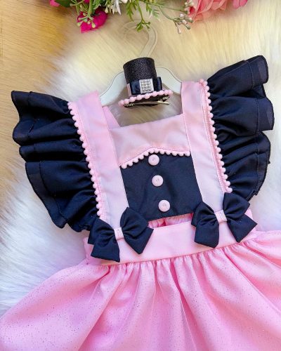 Romper/Vestido Princesa Belli Mundo Bita Rosa e Preto