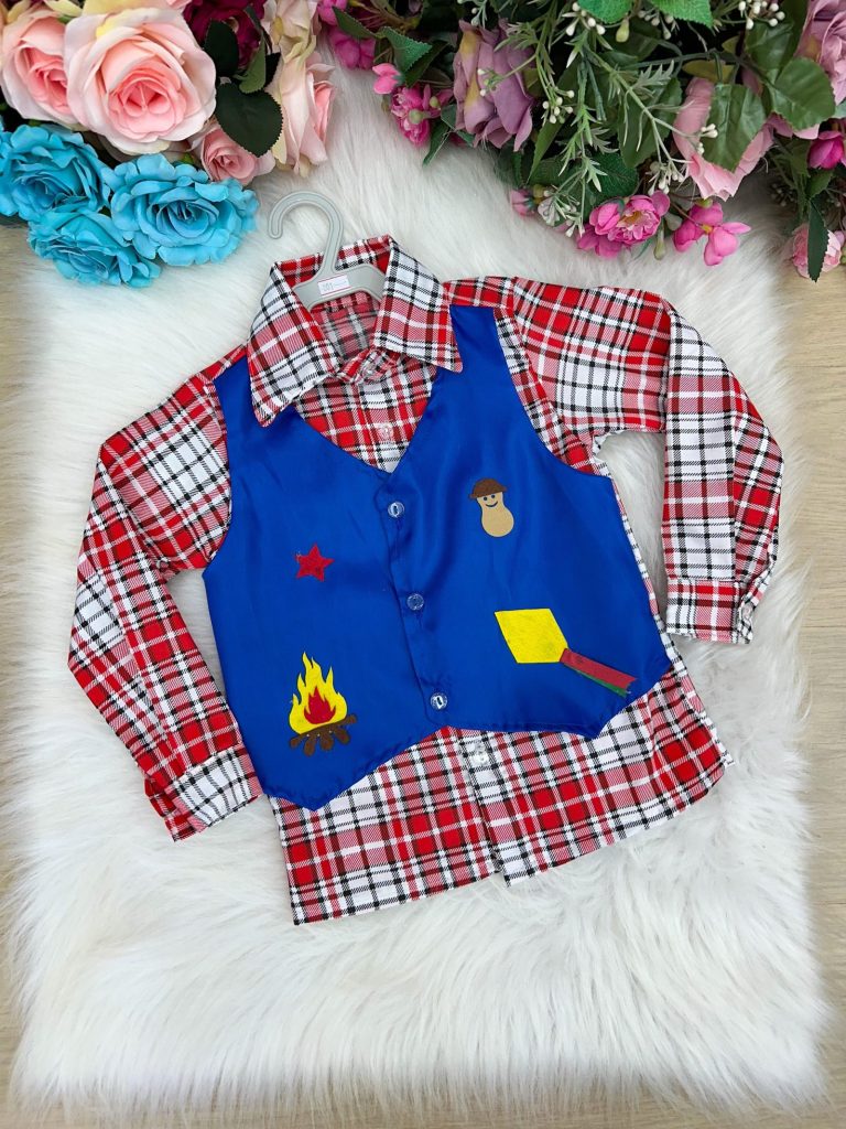 Camisa Junina Xadrez São Pedro Colete Azul