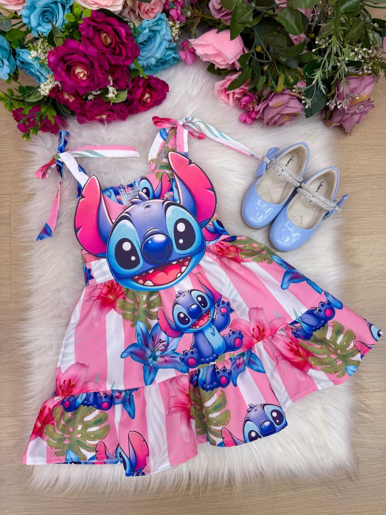 Vestido Temáticos Ysa Kids Stitch Rosa