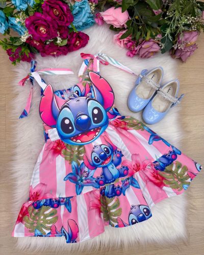 Vestido Temáticos Ysa Kids Stitch Rosa