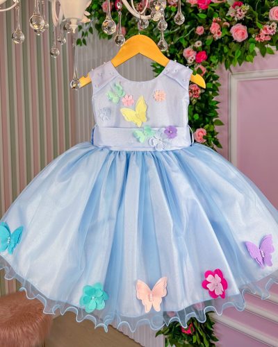 Vestido Princesa Belli Anabel Jardim Encantado Azul Bebe