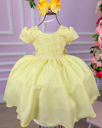 Vestido Ysa Kids Amarelo Peito Perolas