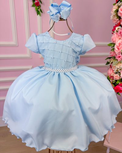Vestido Ysa Kids Azul Bebe Peito Perolas