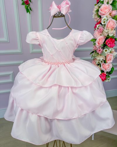 Vestido Belle Fille Rosa Bebe Saia Babados