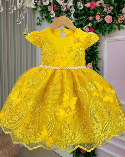 Vestido Marie Jardim Encantado Luxo Amarelo