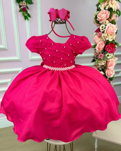 Vestido Ysa Kids Pink Peito Perolas