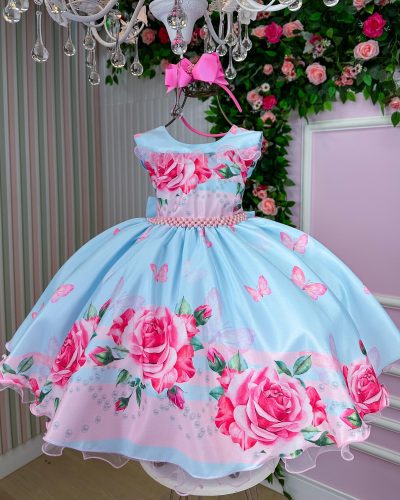 Vestido Giovanella/Giovanela Jardim das Borboletas Azul Carol