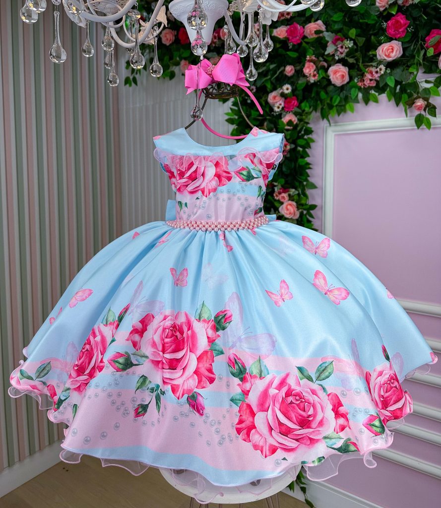 Vestido Giovanella/Giovanela Jardim das Borboletas Azul Carol