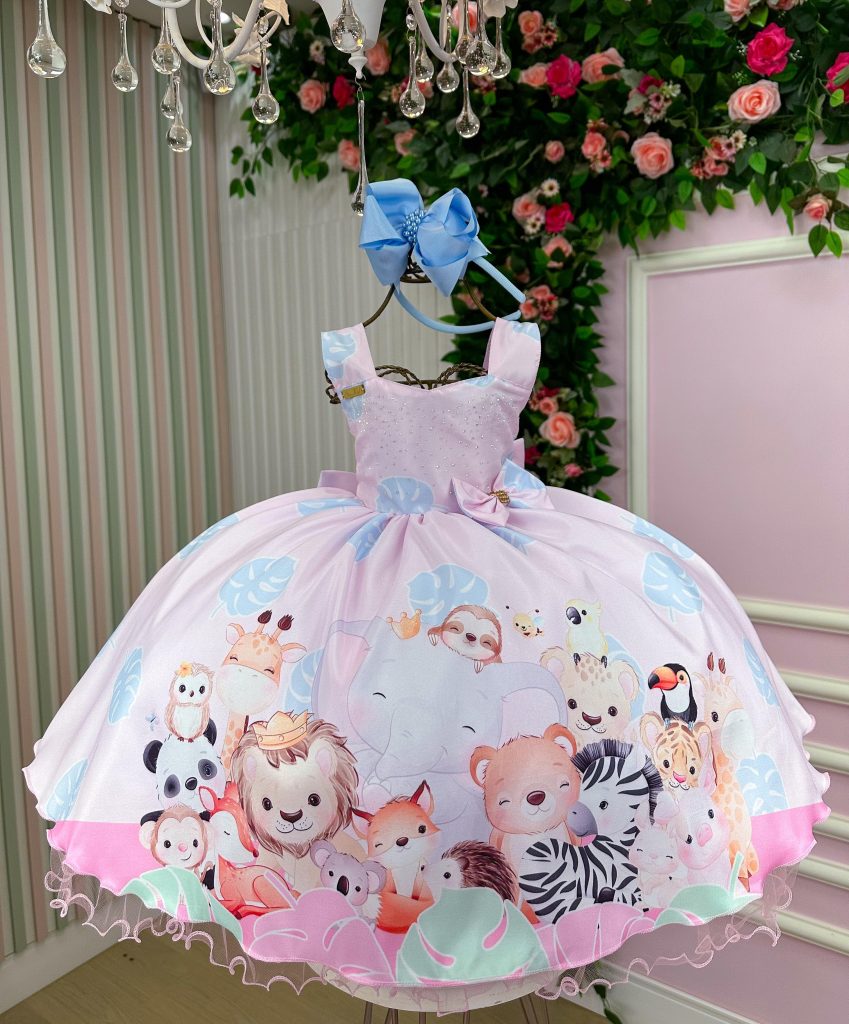 Vestido Ysa Kids Safari Rosa Bebe