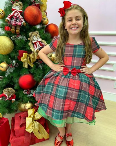 Vestido Banana Club Xadrez Vermelho e Verde Natal