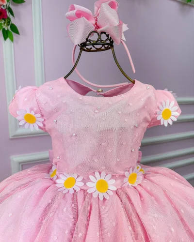 Vestido Marie Jardim Encantado Margaridas Rosa Bebe
