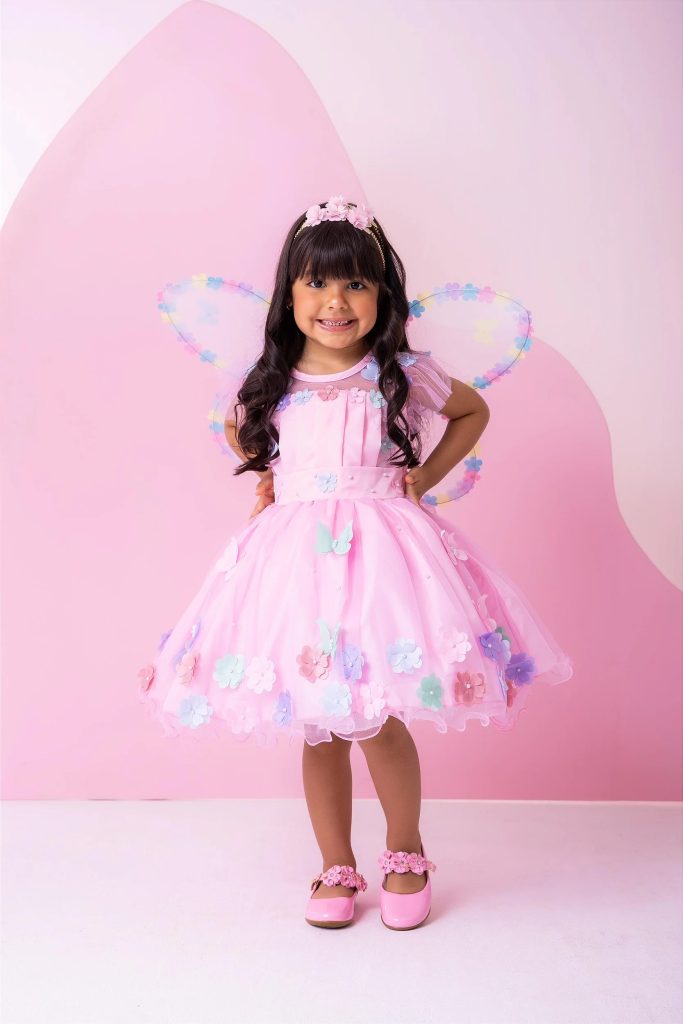 Vestido Marie Jardim Encantado Isis Luxinho Rosa Bebe