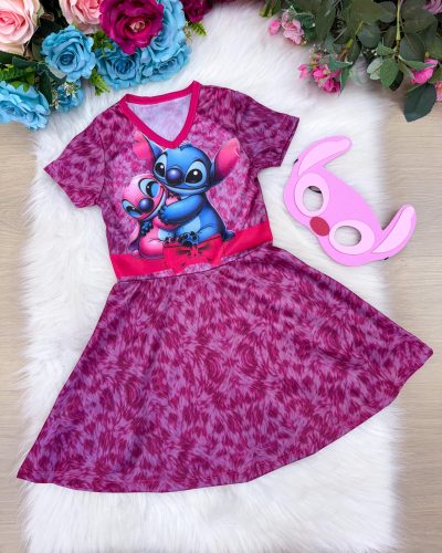 Fantasia Menina Stitch e Angel Rosa
