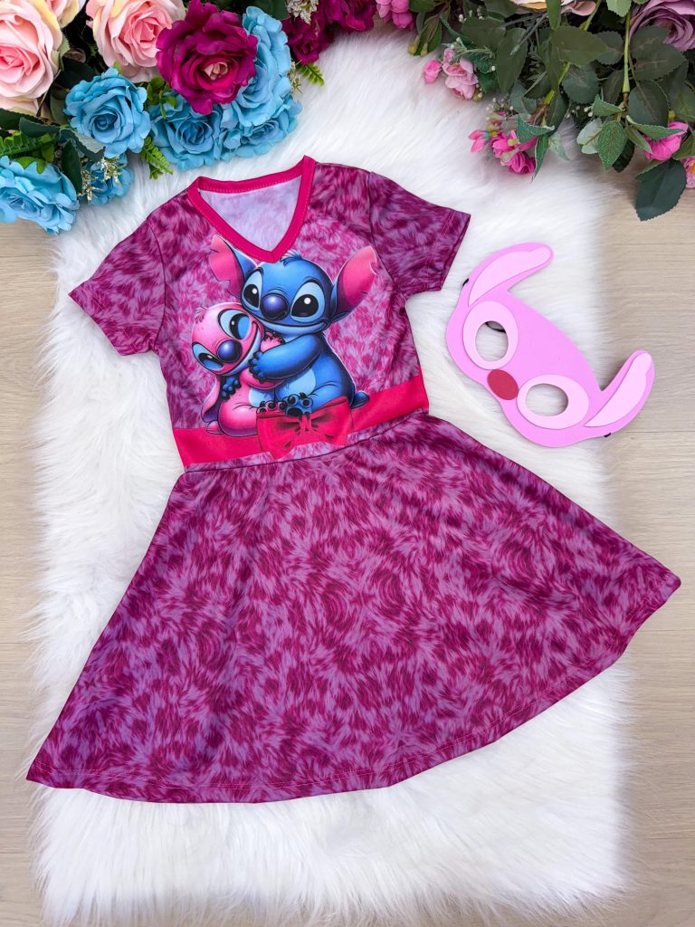 Fantasia Menina Stitch e Angel Rosa