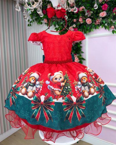 Vestido Banana Club Teddy Natalino Vermelho