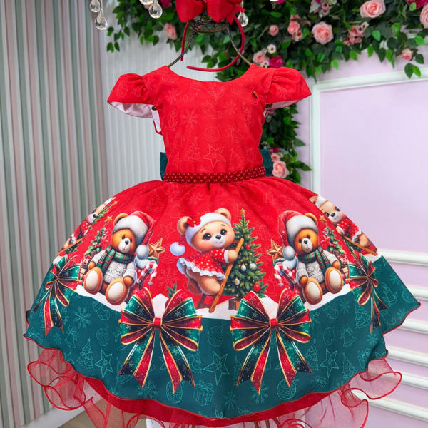 Vestido Banana Club Teddy Natalino Vermelho