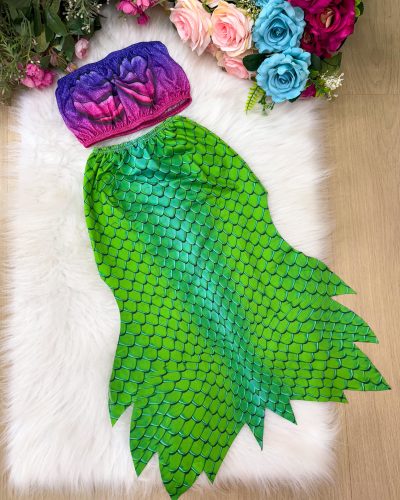 Fantasia Pequena Sereia- Ariel Top Roxo e Calda Verde