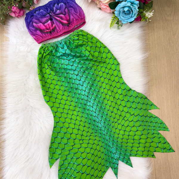 Fantasia Pequena Sereia- Ariel Top Roxo e Calda Verde