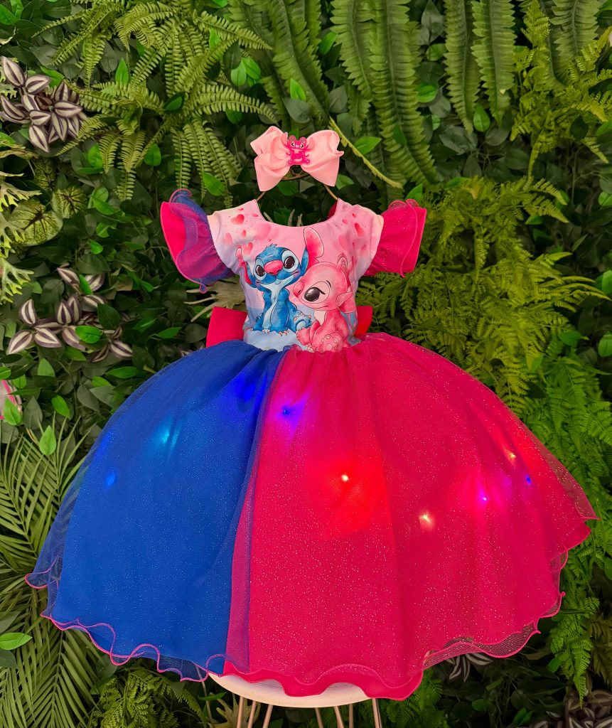 Vestido Tematicos Ysa Kids Lilo Stitch Pink e Azul com Led