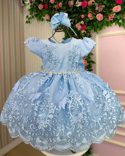 Vestido Marie Jardim Encantado Realeza Azul Bebe